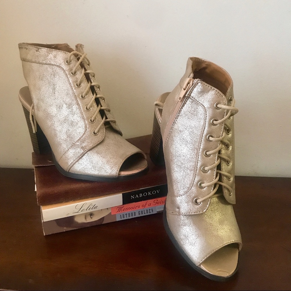 Pink & Pepper Lace Up Gold Bootie - Never Worn!